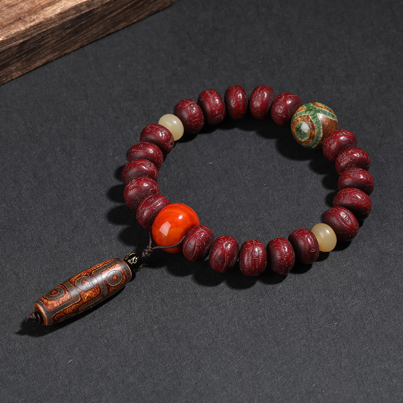 Buddha Stones Tíbet Bodhi Semilla Dzi Cuentas León Bailando Suerte Pulsera Muñeca Mala