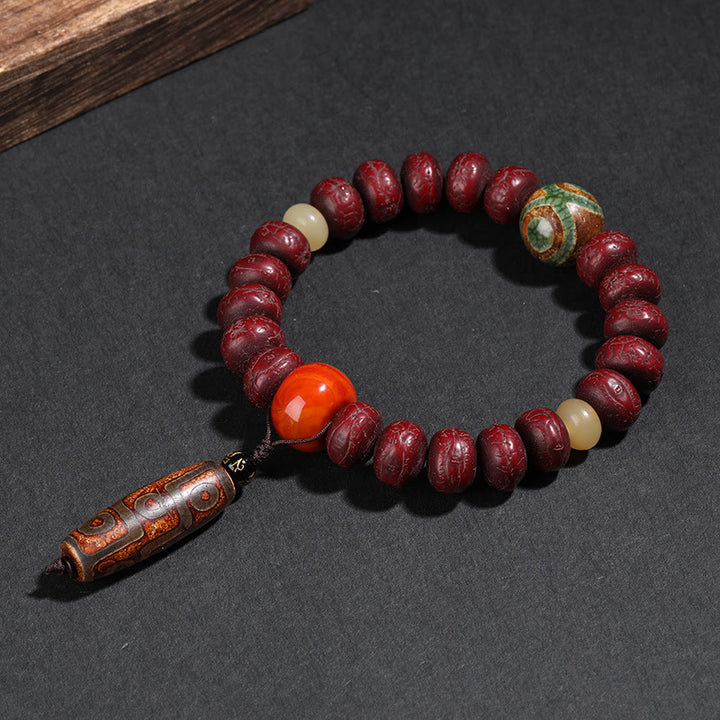 Buddha Stones Tíbet Bodhi Semilla Dzi Cuentas León Bailando Suerte Pulsera Muñeca Mala