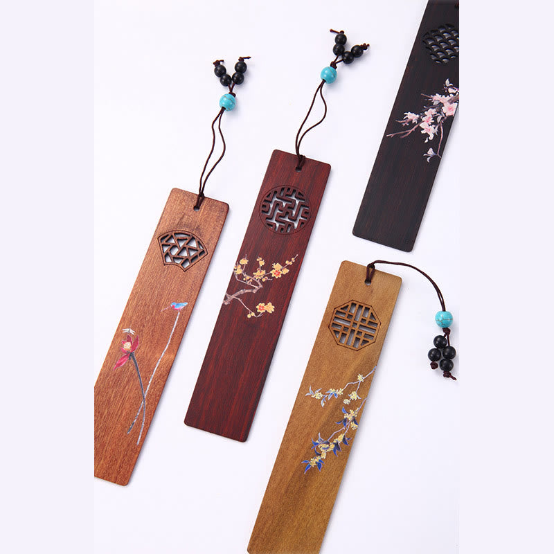 Buddha Stones, 4 Uds., cuatro estaciones, ciruela, orquídea, bambú, crisantemo, ópera de Pekín, marcapáginas de madera con caja de regalo