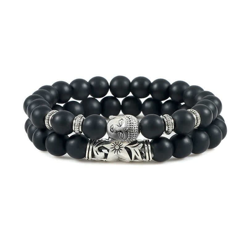 Pulsera de protección de Buda de ágata de cristal Natural, 2 uds., Buddha Stones