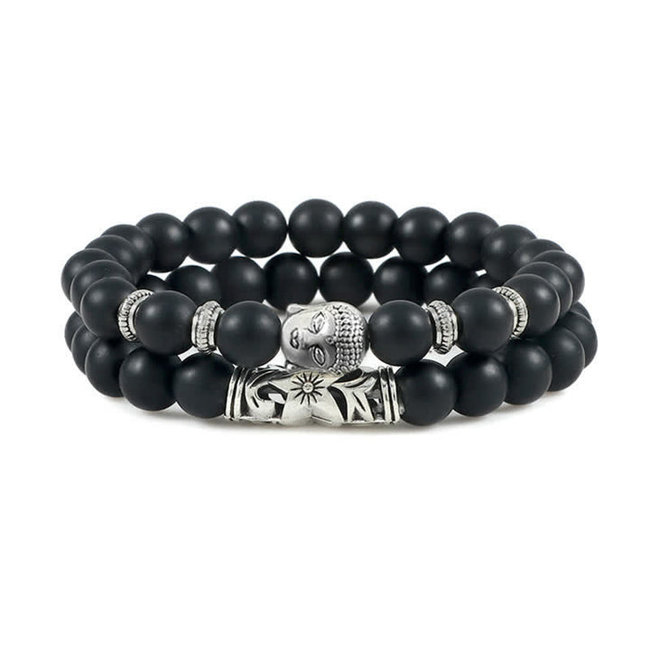 Pulsera de protección de Buda de ágata de cristal Natural, 2 uds., Buddha Stones