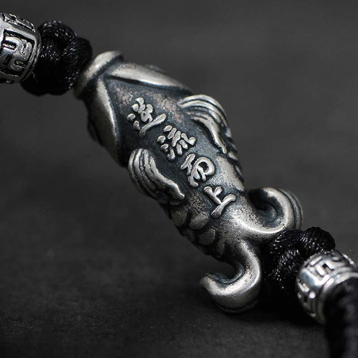 Pulsera de hilo trenzado con pez Koi de la suerte de plata con Buddha Stones