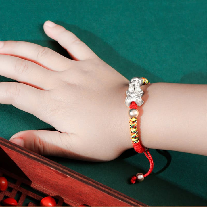 Pulsera de plata de ley 999 con Buddha Stones PiXiu Wealth King Kong con nudo trenzado para niños