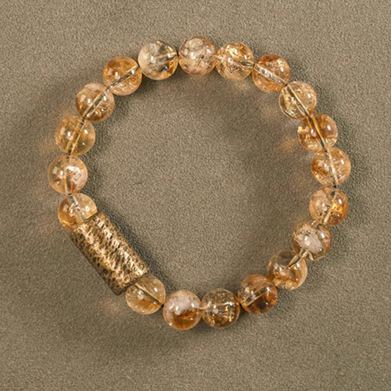 Pulsera de protección de cuentas de latón y cristal de citrino natural con piedras de Buddha Stones