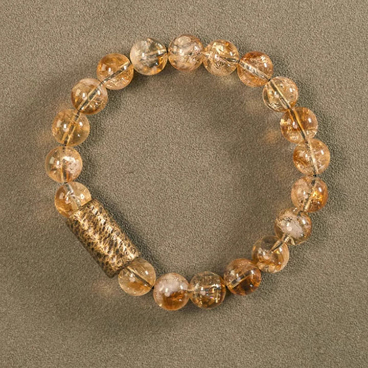 Pulsera de protección de cuentas de latón y cristal de citrino natural con piedras de Buddha Stones
