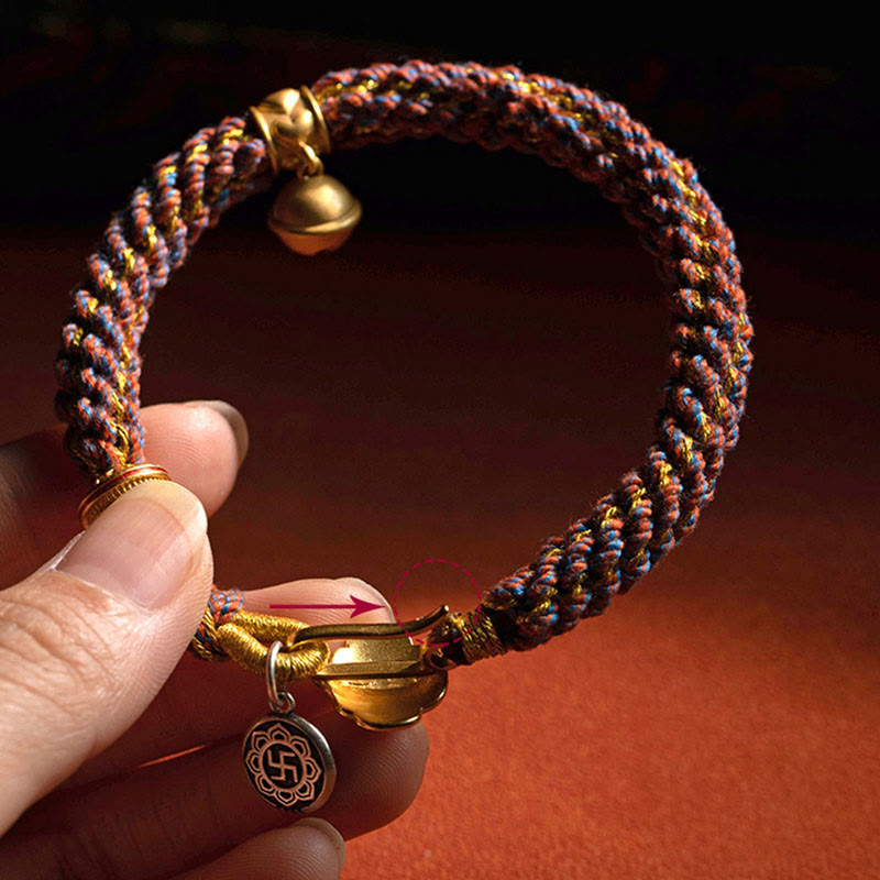 Pulsera de cuerda trenzada con campana de la suerte, Om Mani Padme Hum, Buda natal del zodíaco chino, Plata de Ley 925 con Buddha Stones