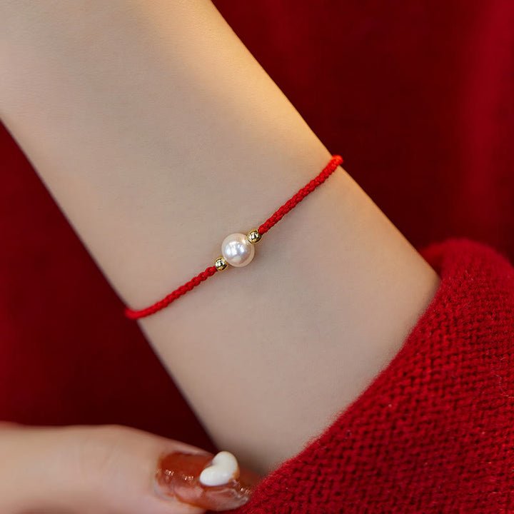 Pulsera de hilo trenzado de la suerte con cuentas de perlas naturales de piedras de Buddha Stones