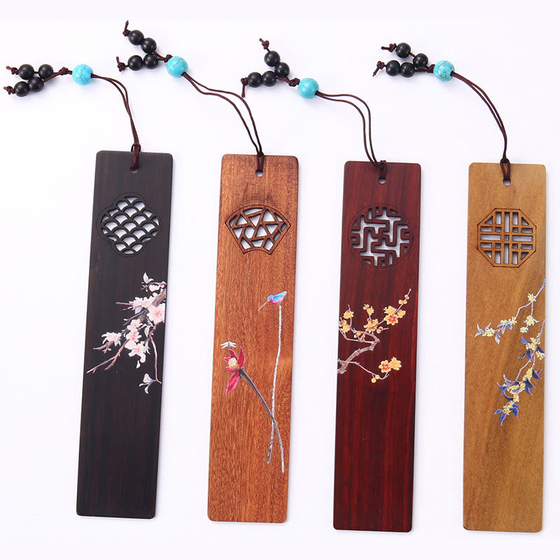 Buddha Stones, 4 Uds., cuatro estaciones, ciruela, orquídea, bambú, crisantemo, ópera de Pekín, marcapáginas de madera con caja de regalo