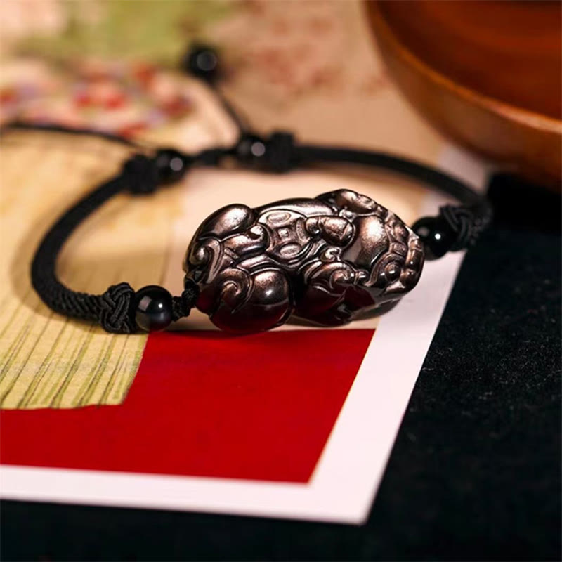 Pulsera de riqueza de monedas de obsidiana natural, amatista, citrino, PiXiu Cooper, Buddha Stones