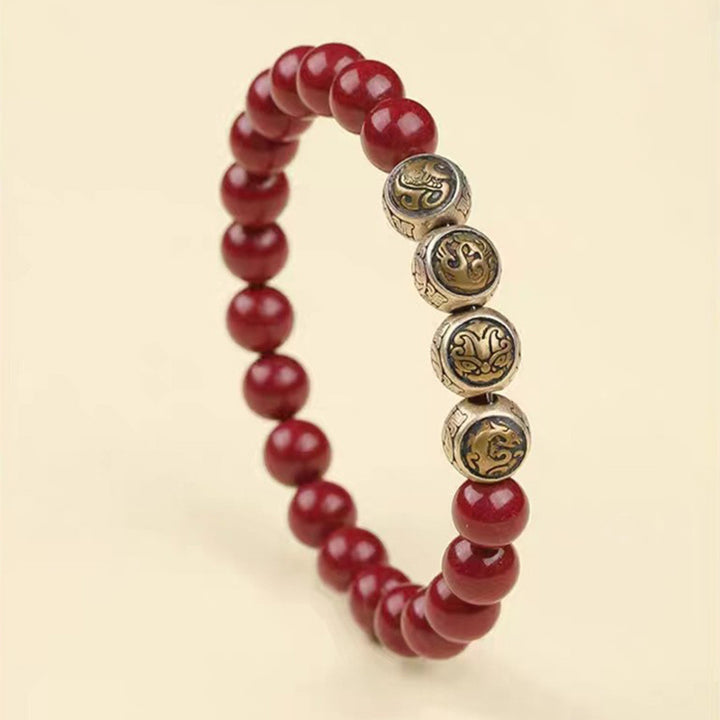 Pulsera de bendición de las cuatro bestias con cinabrio natural de plata de ley 925 con Buddha Stones