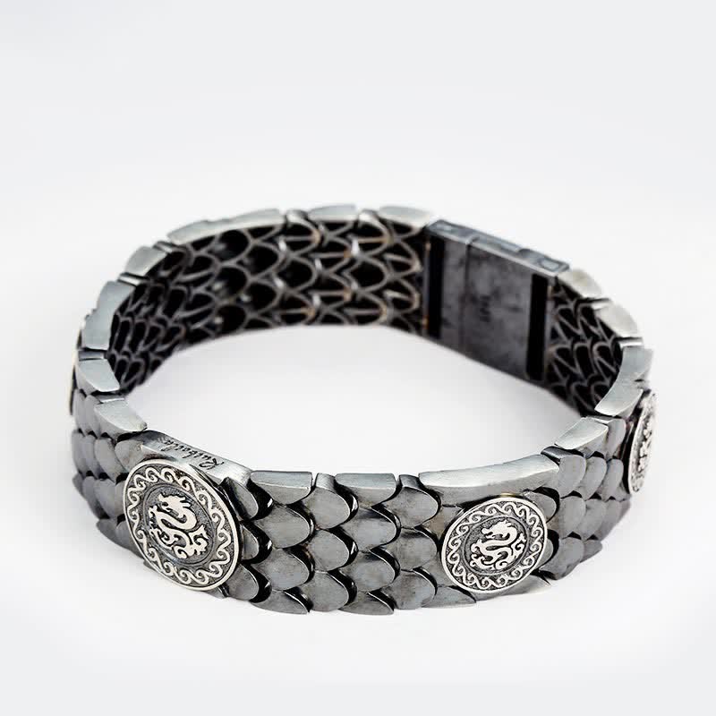 Pulsera de plata de ley 925 con Buddha Stones , escamas de dragón, suerte y éxito