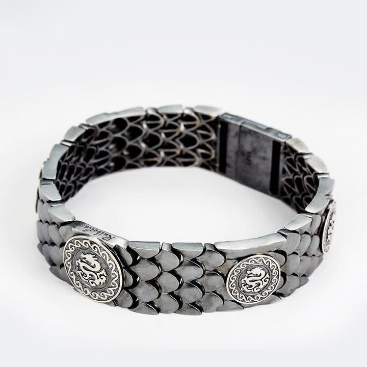 Pulsera de plata de ley 925 con Buddha Stones , escamas de dragón, suerte y éxito