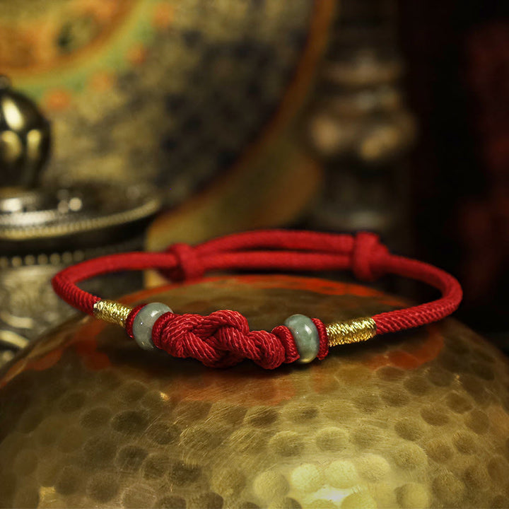 Pulsera de pareja trenzada con nudo de la suerte de Jade, hilo rojo, Buddha Stones