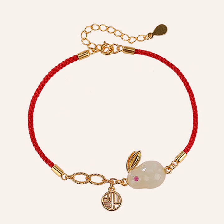 Pulsera de hilo rojo con bendición de la suerte de jade blanco hetiano del año del conejo de plata de ley 925