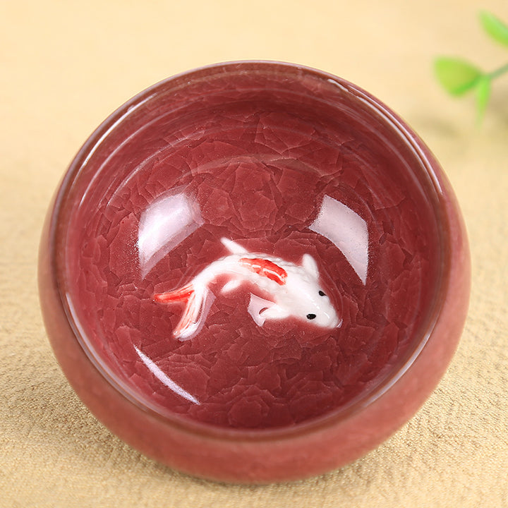 Taza de té de cerámica con bonito pez Koi, Buddha Stones, tazón de té de Kung Fu, 45ml