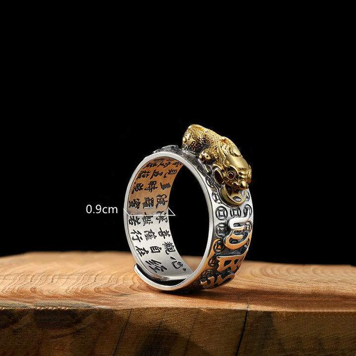 Buddha Stones tibetanas de plata de ley 990 Om Mani Padme Hum PiXiu Dorje Vajra corazón Sutra grabado anillo de riqueza - image 7