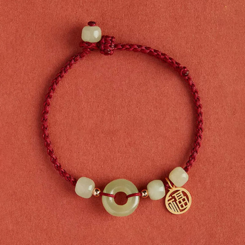 Pulsera de Buddha Stones, hebilla redonda de la paz, Jade, loto, felicidad, abundancia y riqueza
