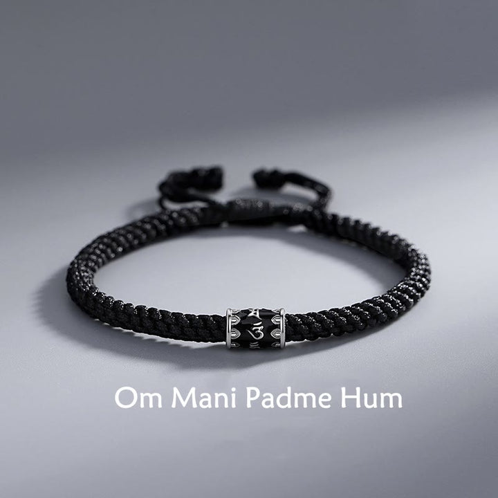 Pulsera trenzada de plata de ley 925 con Buddha Stones Om Mani Padme Hum Peace