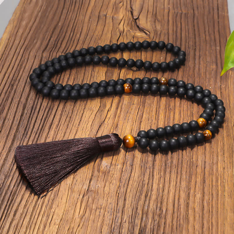 108 cuentas Mala piedra esmerilada ojo de tigre equilibrio pulsera collar colgante