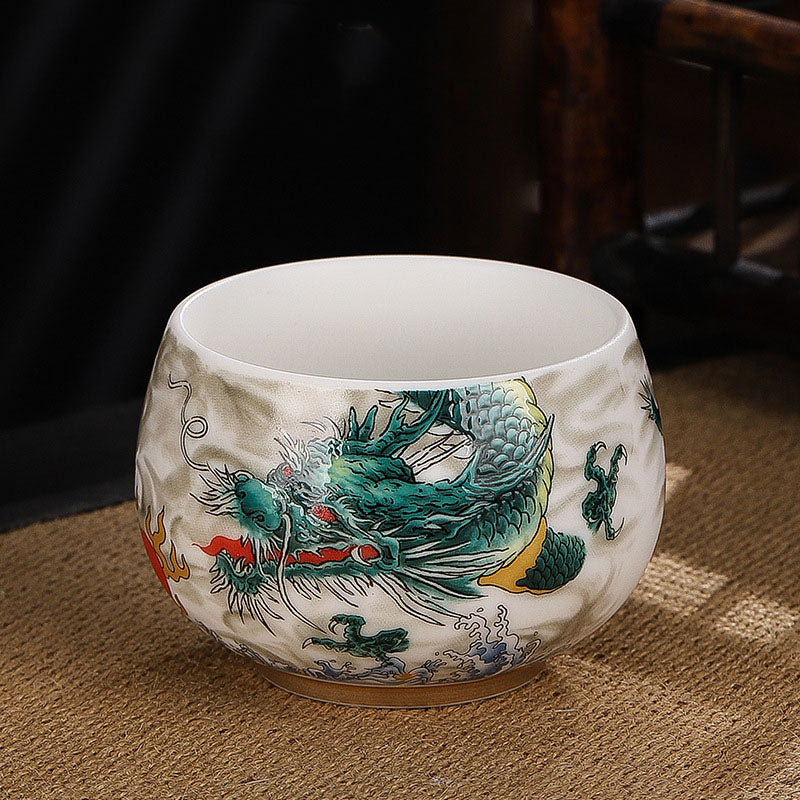 Buddha Stones, dragón, cigarra, bambú, ciervo, grulla, flor de loto, ciruela, taza de té de cerámica, taza de té de Kung Fu, tazón de 185ml