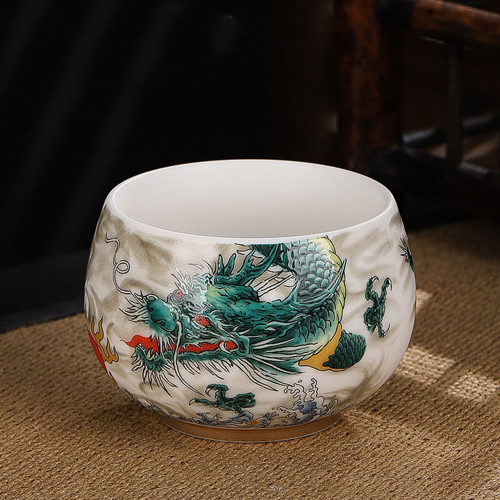 Buddha Stones, dragón, cigarra, bambú, ciervo, grulla, flor de loto, ciruela, taza de té de cerámica, taza de té de Kung Fu, tazón de 185ml