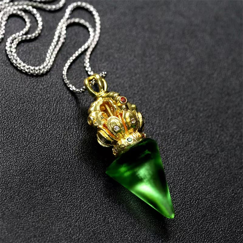 Buddha Stones tibetano Dorje Vajra 4 puntas Lotus Liuli cristal fuerza collar colgante