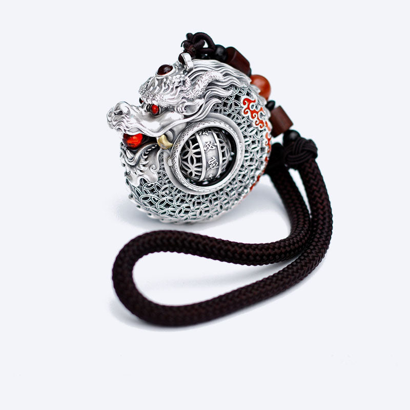 Buddha Stones de plata de ley 999, bola giratoria del Año del Dragón, cinco elementos, moneda de cobre, decoración colgante resistente