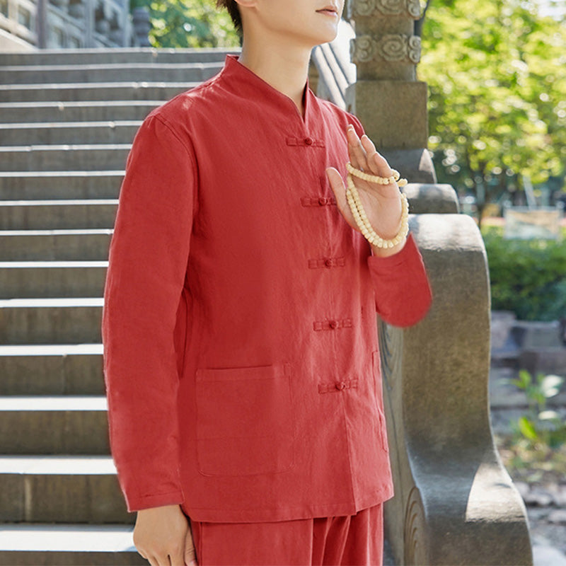 Buddha Stones espiritual Zen práctica Yoga meditación oración ropa algodón lino conjunto de hombres - Rojo - US/UK/AU48, EU58 (6XL) - image 4