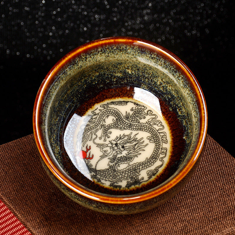 Buddha Stones, loto, dragón, Fénix, pez Koi, taza de té de cerámica china Jianzhan, taza de té de Kung Fu, 110ml