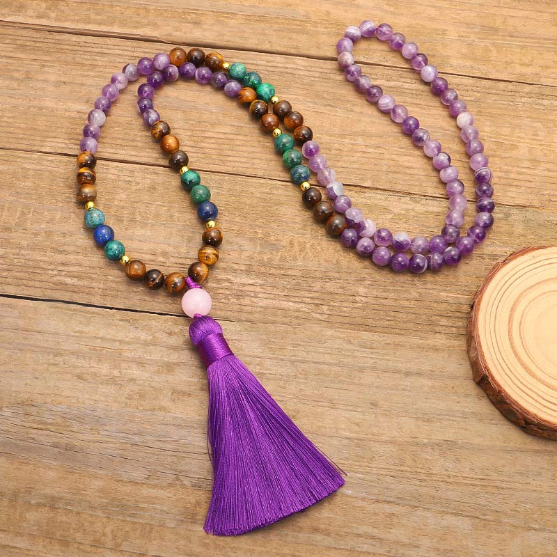 Juego de pulsera purificadora de amatista tibetana con Buddha Stones