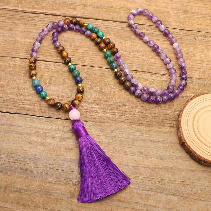 Juego de pulsera purificadora de amatista tibetana con Buddha Stones