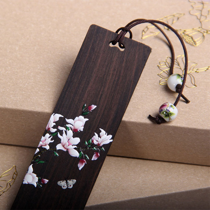 Marcadores de madera de ébano con flores de mariposa y Buddha Stones con caja de regalo
