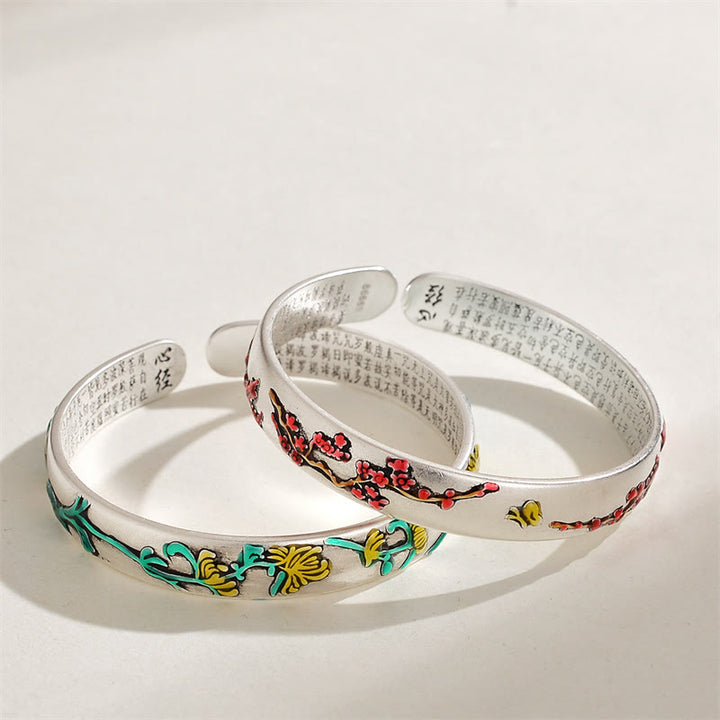 Pulsera curativa con Buddha Stones, flor de ciruelo, crisantemo, diseño de flor de corazón, Sutra