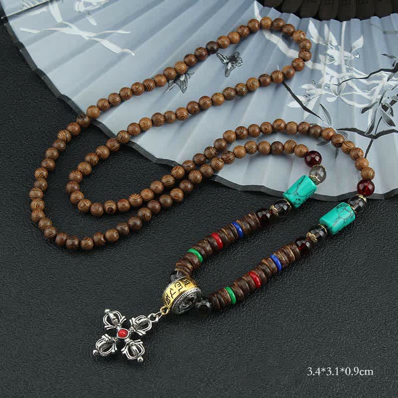 Buddha Stones tibetano Om Mani Padme Hum rueda de oración rotación Vajra collar de madera colgante - Cruz Roja Vajra - image 27