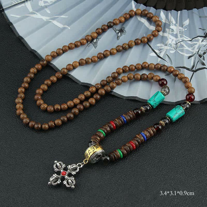 Buddha Stones tibetano Om Mani Padme Hum rueda de oración rotación Vajra collar de madera colgante - Cruz Roja Vajra - image 27