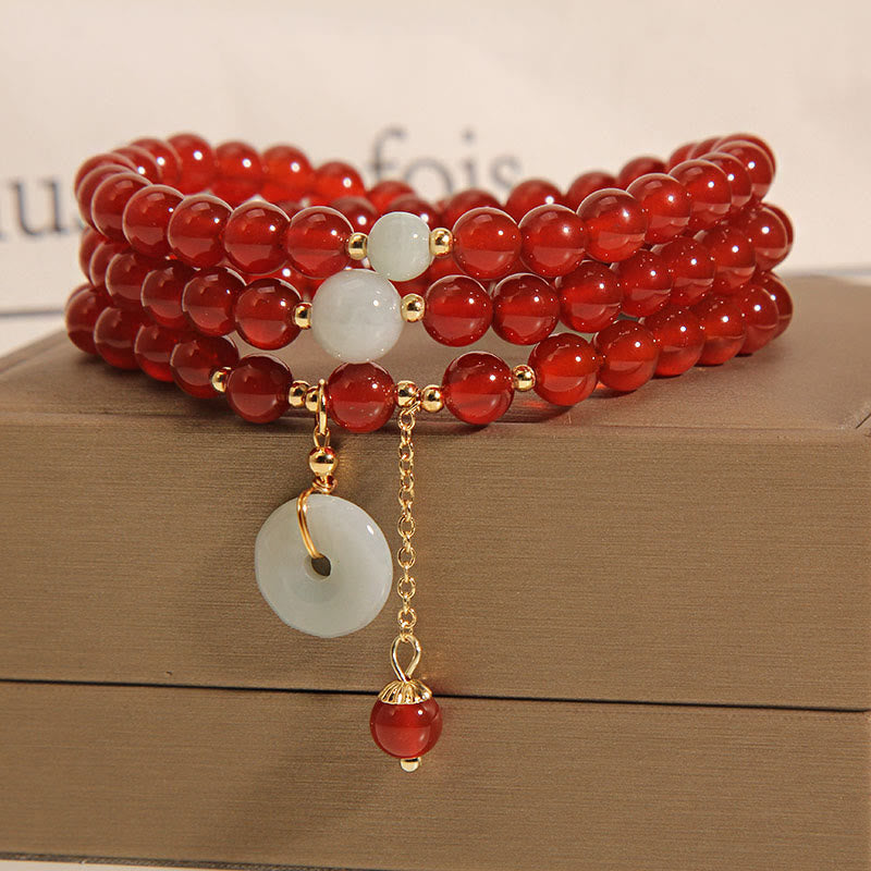 Pulsera de triple envoltura con hebilla de la paz, jade, ágata roja natural, Buddha Stones
