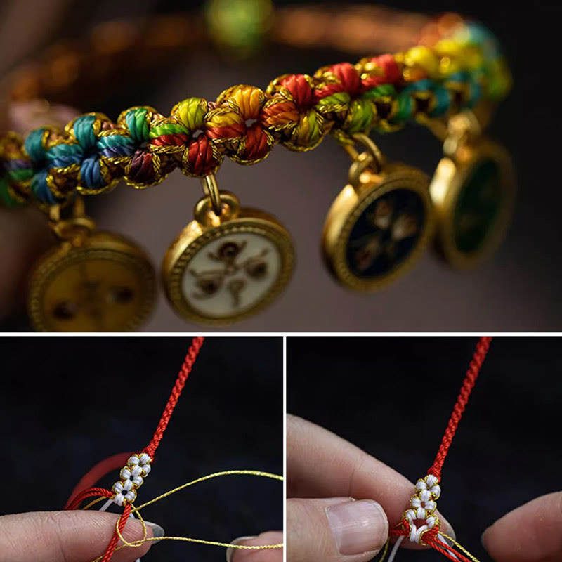 Pulsera trenzada de la suerte con cinco dioses de la riqueza, cuerda colorida tibetana con Buddha Stones