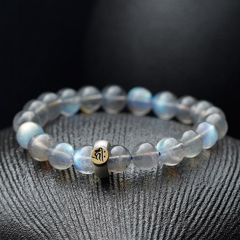 Pulsera de amor tranquilo con piedra lunar del zodíaco chino 12