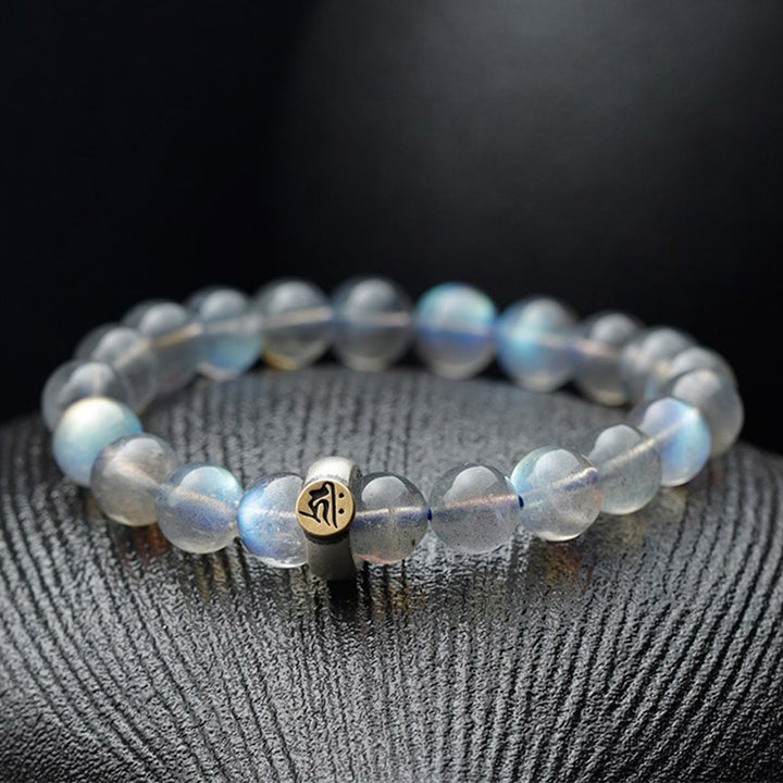 Pulsera de amor tranquilo con piedra lunar del zodíaco chino 12