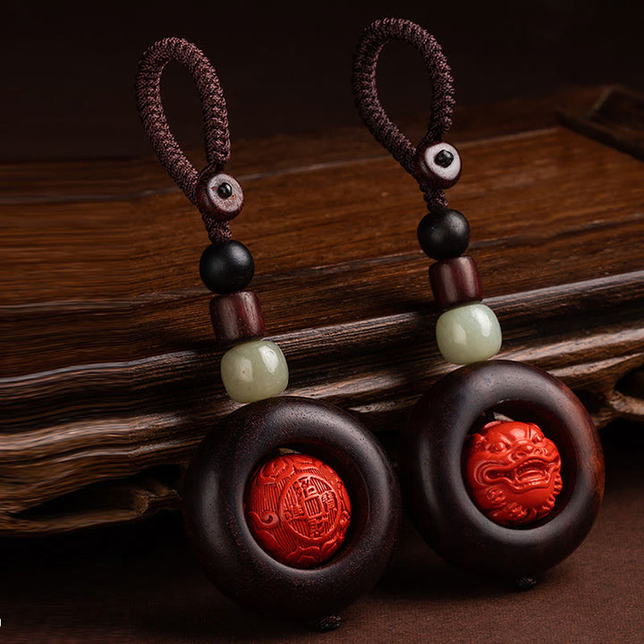 Buddha Stones Tíbet Om Mani Padme Hum PiXiu moneda de cobre hoja pequeña sándalo rojo cinabrio protección llavero