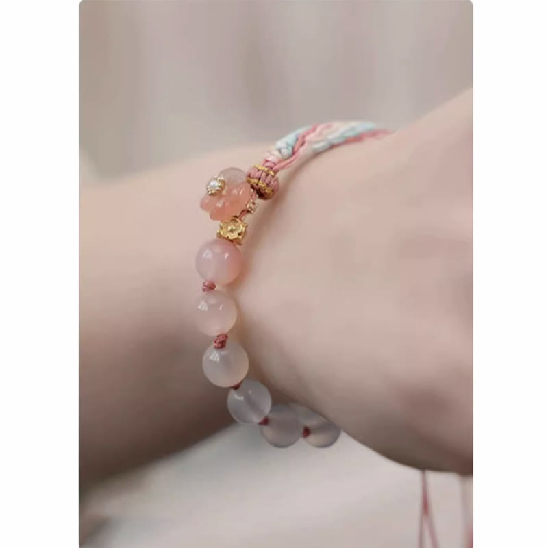Pulsera de cuerda hecha a mano con Buddha Stones, ágata degradado Natural, nudo de reencarnación, flor de melocotón, riqueza y suerte
