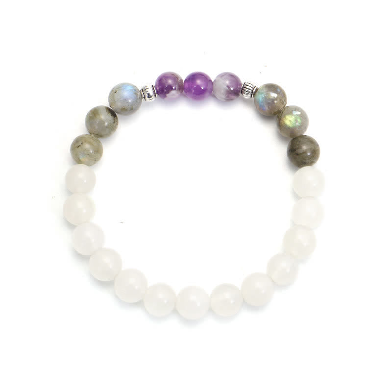 Pulsera de protección de piedra con brillo negro, 108 cuentas Mala, ágata blanca, amatista