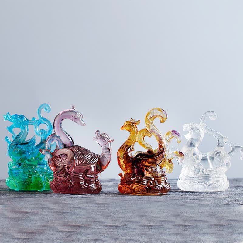 Buddha Stones Feng Shui, cuatro símbolos, dragón azul, pieza de arte de cristal Liuli hecha a mano, decoración para el hogar y la Oficina