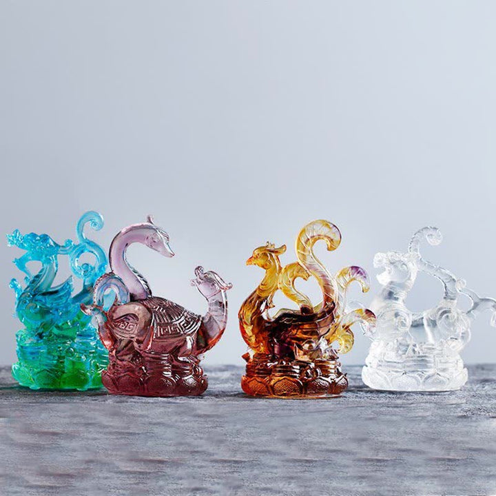 Buddha Stones Feng Shui, cuatro símbolos, dragón azul, pieza de arte de cristal Liuli hecha a mano, decoración para el hogar y la Oficina