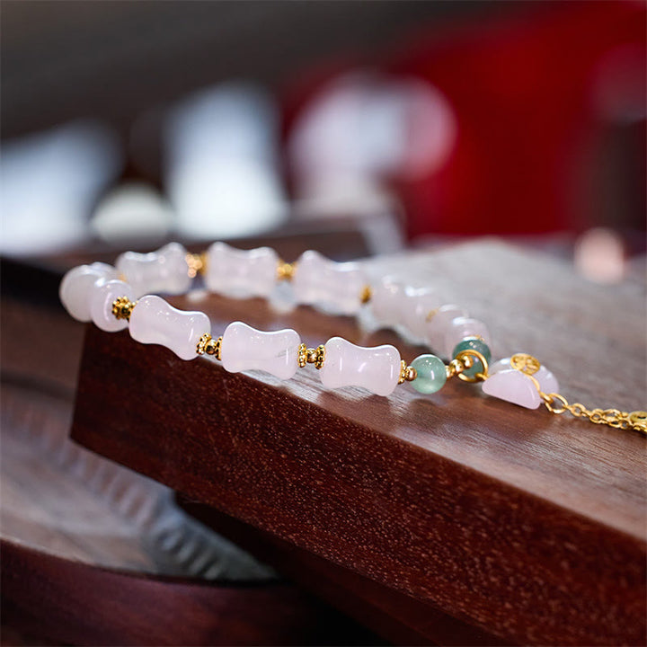 Buddha Stones Natural blanco dorado seda Jade bambú patrón riqueza suerte bolsa Fu personaje pulsera