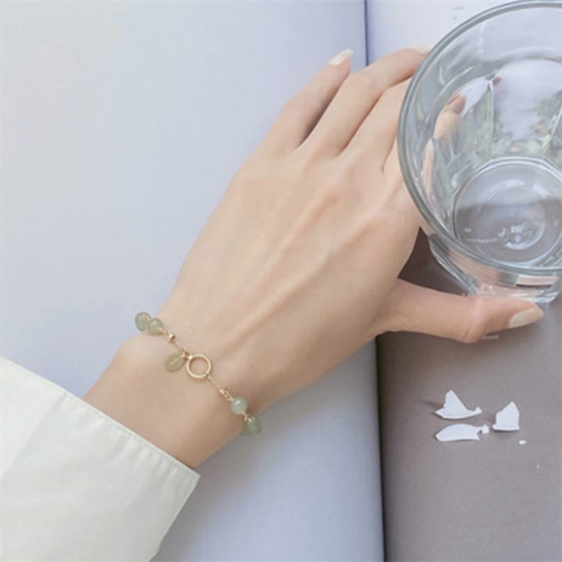 Pulsera con cuentas de suerte llena de oro de 14 quilates con jade hetiano natural único de Buddha Stones