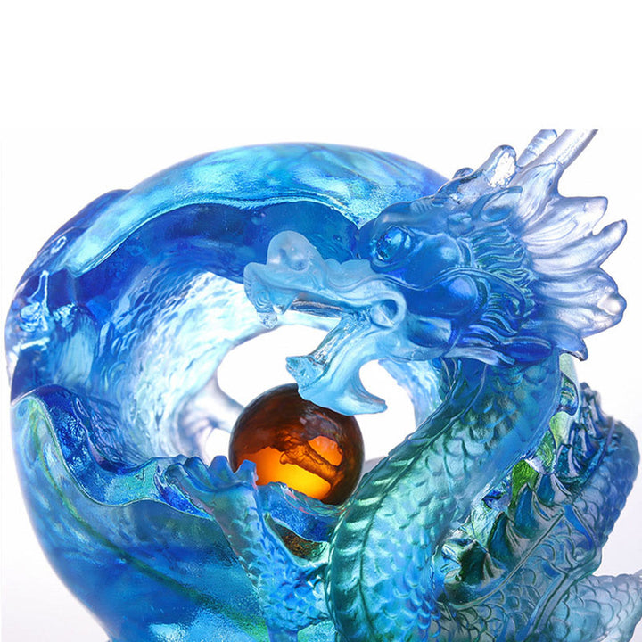Buddha Stones hechas a mano, dragón azul Liuli, pieza de arte con cristal, protección del éxito, decoración para el hogar y la Oficina