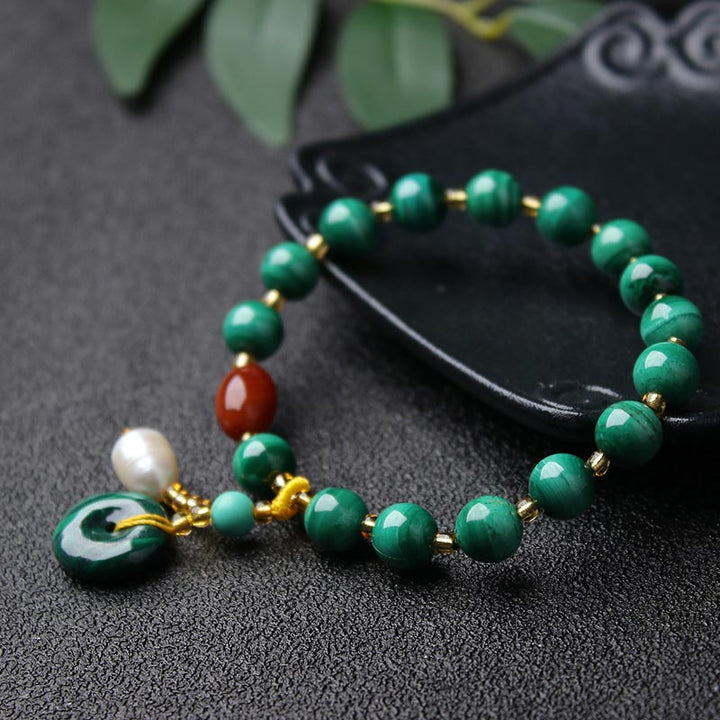 Pulsera con dije de protección de cuentas de ágata roja de malaquita natural