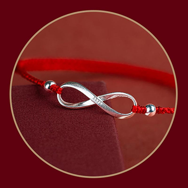 Pulsera tobillera de hilo rojo de la suerte con protección de nudo infinito de plata de ley 925 con Buddha Stones