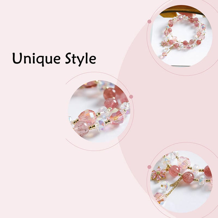 Pulsera de doble vuelta curativa con flores de circonita, cuarzo fresa y Buddha Stones